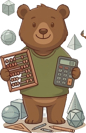 Arthur, la mascotte de l'application de révision du primaire Les Cahiers d'Arthur, avec un boulier et une calculatrice